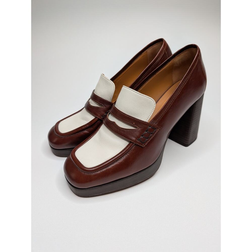 SEZANE Brown White Two Tone Leather Chunky Platform High Heel Jessie Loafers 41 - Picture 2 of 10
